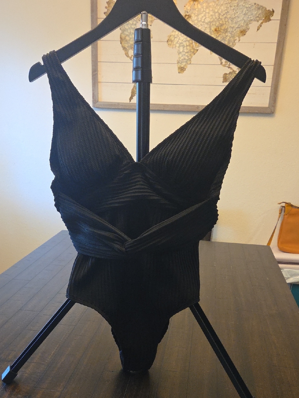 Black Ribbed V-Neck Women's Bathing Suit